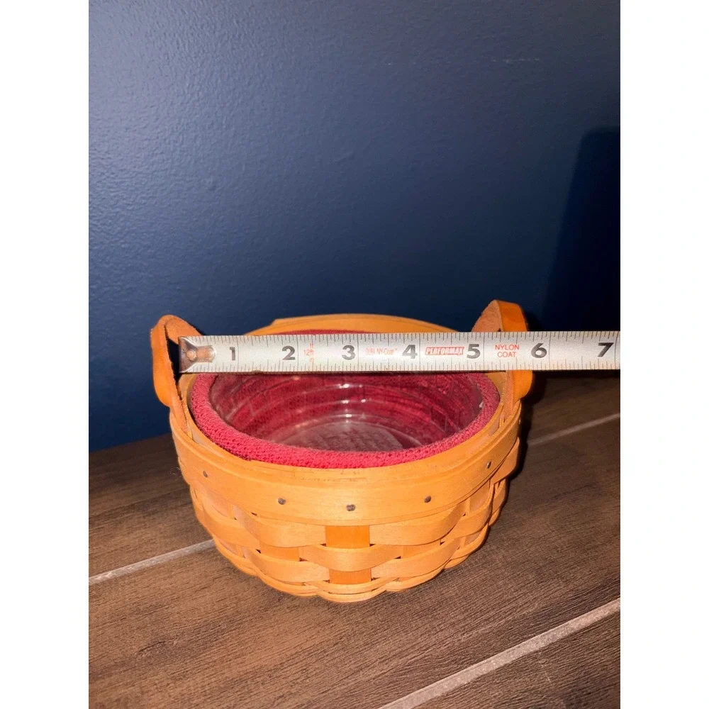 Longaberger 2002 Round Handwoven Basket with Plastic Protector Red Liner Leather